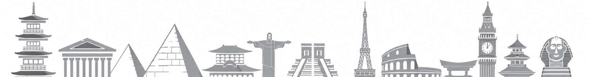 Global landmarks - Eiffel Tower, Big Ben, Colosseum, Pyramids and more